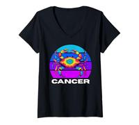 Women's Cancer The Crab Multicolor Horoscope Cancer, Multicolor Crab V-Neck T-Shirt