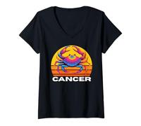 Women's Cancer The Crab Multicolor Horoscope Cancer, Multicolor Crab V-Neck T-Shirt