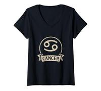 Womens Cancer Zodiac Retro Graphic V-Neck T-Shirt