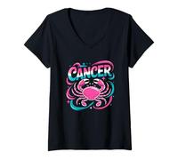 Women's Cancer Zodiac Sign Pink Crab Astrology Vibes V-Neck T-Shirt