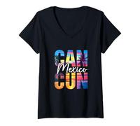 Womens Cancun Mexico Palm Tree Sunset Beach Summer Vacation Trip V-Neck T-Shirt