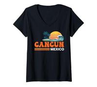Women's Cancun Mexico Vintage Sunset Beach Travel V-Neck T-Shirt