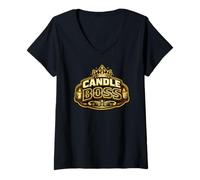 Women's Candle Boss Crown Funny Candle Maker Chandler Gift V-Neck T-Shirt
