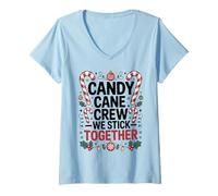 Womens Candy Cane Crew We Stick Together Holiday Christmas V-Neck T-Shirt