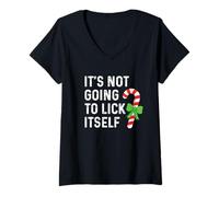 Womens Candy Cane It's Not Going to Lick Itself Xmas Adult Humor V-Neck T-Shirt