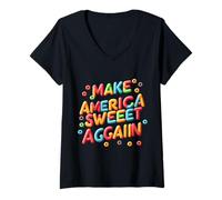 Womens Candy-Coated USA Slogan - Make America Sweet Again V-Neck T-Shirt