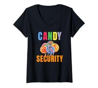 Womens Candy Security Halloween Outfit for Parents for Mom and Dad V-Neck T-Shirt