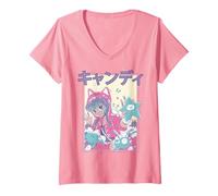 Womens Candycore Girl Cute Pink Pastel Kawaii Anime Aesthetic #8 V-Neck T-Shirt