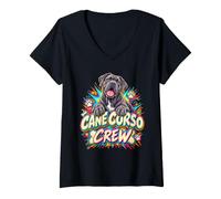Women's Cane Corso Crew Cartoon Comic Dog Lover Graphic V-Neck T-Shirt