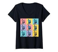 Women's Cane Corso Pop Art Colorful Bow Tie Dog Grid Design V-Neck T-Shirt