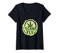 Womens Cannabis Leaf - I CAN FLY - grunge style 1 - Fan Fun V-Neck T-Shirt