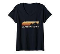 Womens Canning Town, England Evergreen Vintage Sunset V-Neck T-Shirt