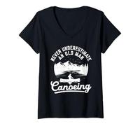 Womens Canoeist - Never Underestimate an Old Man Canoeing V-Neck T-Shirt
