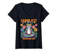 Womens Canon City Colorado USA Psychedelic Frog Zen Chill Design V-Neck T-Shirt