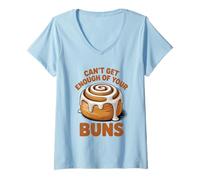 Women's Can't Get Enough of Your Buns Funny Cinnamon Bun Lover V-Neck T-Shirt