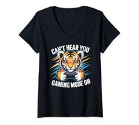 Women's Cant Hear You Gaming Mode On Tiger Video Games Gamer V-Neck T-Shirt