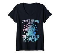 Womens Can't Hear You I'm Listening Kpop Cute Rabbit K-Pop Kawaii V-Neck T-Shirt
