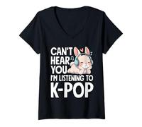 Women's Can't Hear You I'm Listening to K-Pop Bunny Kpop V-Neck T-Shirt