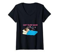 Women's Cant Sleep Again Overthinking Night Mind Design V-Neck T-Shirt