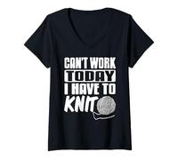 Womens Can't Work Today I Have to Knit Funny Yarn V-Neck T-Shirt