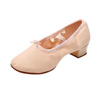 Womens Canvas Ballet Character Shoes Low Heel Practice Dance Footwear for Ballet Jazz Gymnastics Yoga Theatrical Performance Beige 5.5