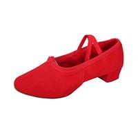 Womens Canvas Ballet Character Shoes Low Heel Practice Dance Footwear for Ballet Jazz Gymnastics Yoga Theatrical Performance Red 4.5