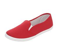 Women's Canvas Casual Shoes Flat Pumps Plimsolls Canvas Slip-On Sneakers (Red, 5.5)