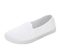 Women's Canvas Casual Shoes Flat Pumps Plimsolls Canvas Slip-On Sneakers (White, 6.5)