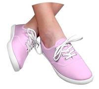 Women's Canvas Casual Shoes Flat Pumps Plimsolls Slip-On Sneakers UK Lace up Sneakers Comfortable Lightweight Breathable Sports Walking Shoes Ladies Wide Fitting Trainers Pink
