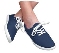 Women's Canvas Casual Shoes Flat Pumps Plimsolls Slip-On Sneakers UK Lace up Sneakers Comfortable Lightweight Breathable Sports Walking Shoes Ladies Wide Fitting Trainers Blue