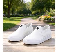 Women's Canvas Casual Slip-On Shoes | Low-top Non-Slip Breathable Comfortable Fashion Sneakers, Cute Smile Patch Everyday Skate Shoes White