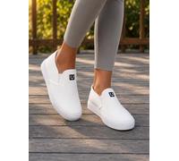 Women's Canvas Casual Slip-On Shoes | Low-top Non-Slip Breathable Comfortable Fashion Sneakers, Cute Smile Patch Everyday Skate Shoes White