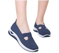 Women's Canvas Crochet Shoes Casual Mesh Walking Shoes Comfortable Breathable Lightweight Anti-Slip Sneakers Non Slip Extra Wide Fit Low Top Athletic Sneaker Orthopedic Walking Shoe Blue