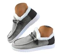 Women's Canvas Fleece Lined Loafers Warm Flat Slip On Casual Walking Shoes | Canvas Upper, Fleece Lining, Round Toe Slip On Design, Textured Sole Area, Daily Commute Travel And Casual Home Wear Use