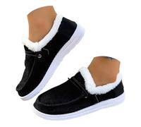 Women's Canvas Fleece Lined Loafers Warm Flat Slip On Casual Walking Shoes | Canvas Upper, Fleece Lining, Round Toe Slip On Design, Textured Sole Area, Daily Commute Travel And Casual Home Wear Use