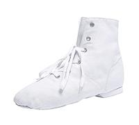 Womens Canvas Jazz Boot Shoes Adjustable Lace-up Ballet Dancing Memory oam Sneakers for Adult for Ankle Boots for ractice Ballet Dance Soft Non-Slip Sole Footwear Trainers (White, 7)