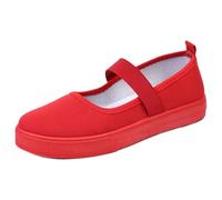 Women's Canvas Mary Jane Flats Shoes Round Toe Lightweight Orthotic Shoes with Arch Support Comfort Casual Nurse Work Flats, Red, 4.5 UK
