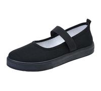 Women's Canvas Mary Jane Flats Shoes Round Toe Lightweight Orthotic Shoes with Arch Support Comfort Casual Nurse Work Flats, Black, 1.5 UK
