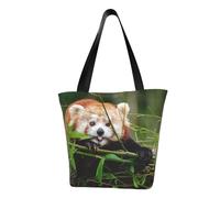 Women'S Canvas Shoulder Bag Little Red Panda Crossbody Handbag Casual Tote With Zipper Shopping Bag