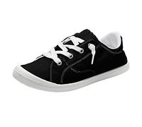 Womens Canvas Slip On Low Top Flats Fashion Casual Walking Sneakers Tennis Workout Gym Athletic Trainers Shoes for Women Lightweight Lace-up Loafers Black