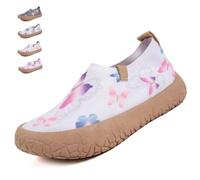 Women's Canvas Slip On Trainers Breathable Mesh, Butterfly Print Summer Walking Shoes with Non Slip Sole, Lightweight Casual Sneakers for Daily Wear