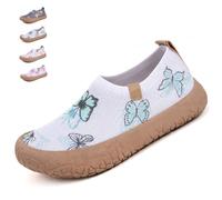 Women's Canvas Slip On Trainers Breathable Mesh, Butterfly Print Summer Walking Shoes with Non Slip Sole, Lightweight Casual Sneakers for Daily Wear