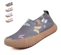 Women's Canvas Slip On Trainers Breathable Mesh, Butterfly Print Summer Walking Shoes with Non Slip Sole, Lightweight Casual Sneakers for Daily Wear