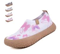 Women's Canvas Slip On Trainers Breathable Mesh, Butterfly Print Summer Walking Shoes with Non Slip Sole, Lightweight Casual Sneakers for Daily Wear