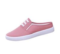Women's Canvas Sneaker Open Heel Lace Up Mules and Clogs Women's Plain Canvas Slip On Round Toe Closed Low Collar Flat Sole Soft Summer Running Walking Campus Daily Casual, 01 Pink, 4 UK