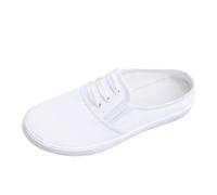 Women's Canvas Sneaker Open Heel Lace Up Mules and Clogs Women's Plain Canvas Slip On Round Toe Closed Low Collar Flat Sole Soft Summer Running Walking Campus Daily Casual, 01 White, 4 UK