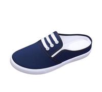 Women's Canvas Sneaker Open Heel Lace Up Mules and Clogs Women's Plain Canvas Slip On Round Toe Closed Low Collar Flat Sole Soft Summer Running Walking Campus Daily Casual, 01 Blue, 9 UK