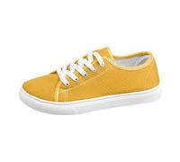 Women's Canvas Trainers Men Lace Up Low Top Closed Toe Plain Low Collar Flat Sole Casual Couple Style Shoes | Casual Sneakers for City, School, Daily Walking, 01 Yellow, 9 UK