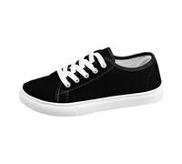 Women's Canvas Trainers Men Lace Up Low Top Closed Toe Plain Low Collar Flat Sole Casual Couple Style Shoes | Casual Sneakers for City, School, Daily Walking, 01 Black, 6 UK