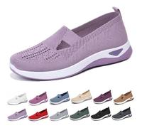 Womens Canvas Trainers Shoes, Low-top Orthopedic Shoe, Breathable Thick Sole Walking Flat Beach Shoes for Indoor Outdoor,Light Purple,6.5 UK